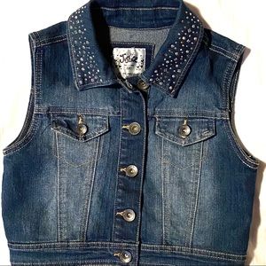 Justice Girl’s Denim Vest with Bling on Collar